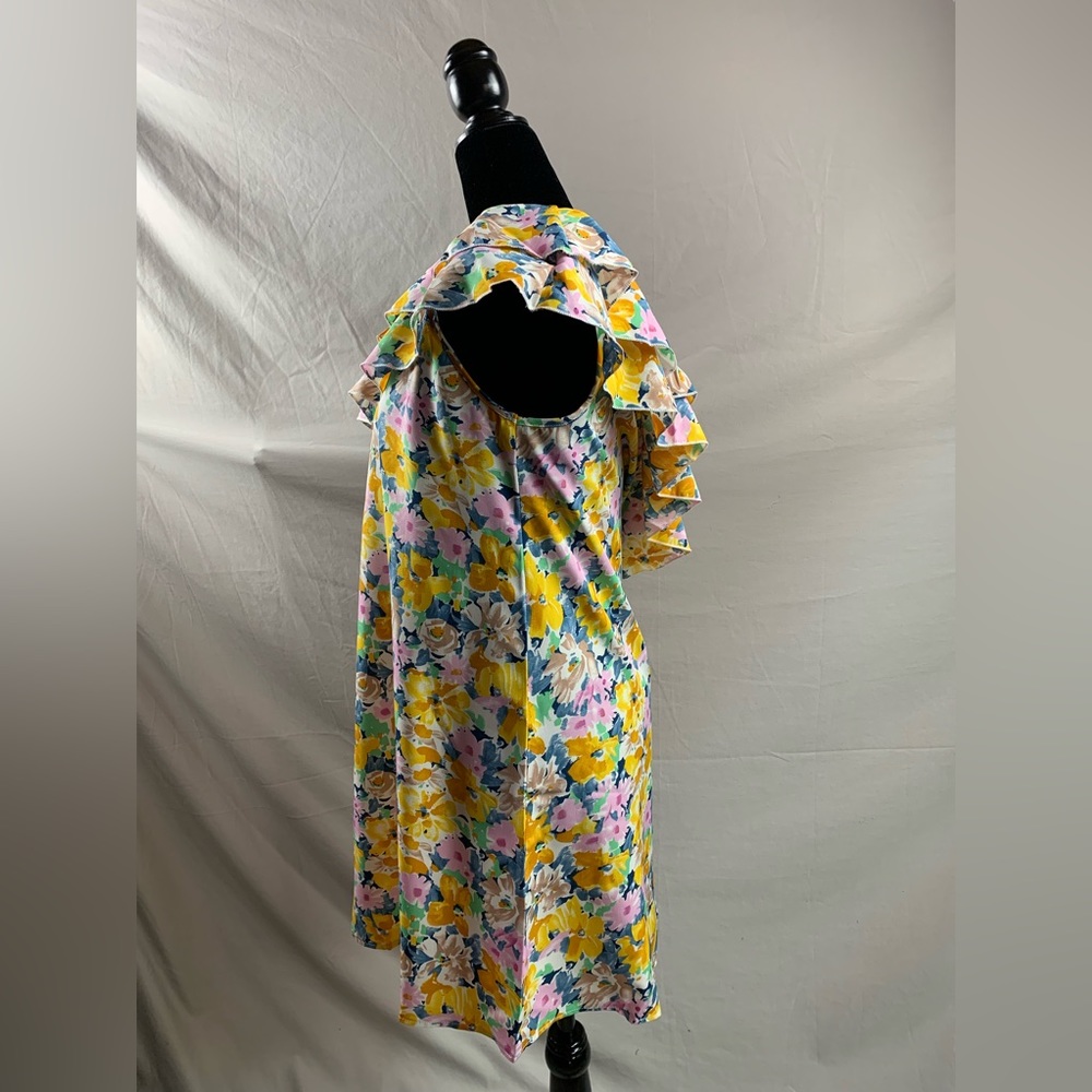 Boho Floral Print One Shoulder Ruffle Trim Dress - Picture 8 of 9